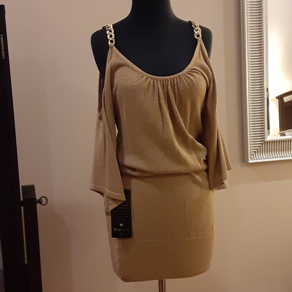 Sexy glitter GOLD CHAIN bebe mini dress Small